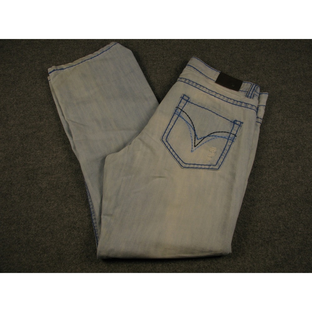 Dodeca Premium Denim Mens‎ Light Wash Blue Contrast Stitch Jeans 38x33 Straight